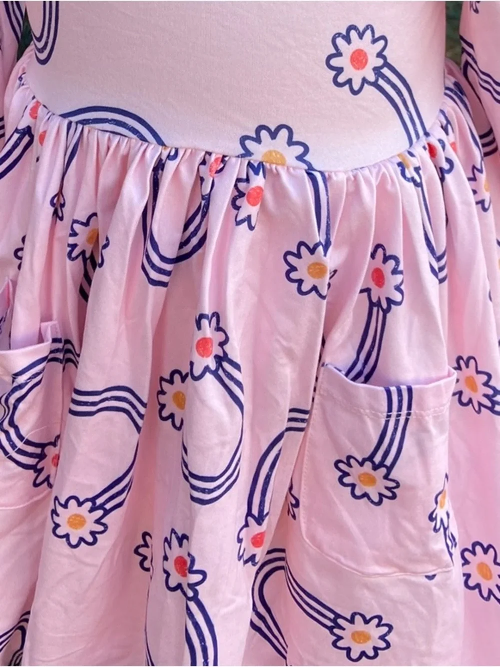 Girls' Pink Floral Rainbow Pocket Dress
